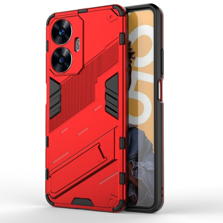 Punk Armor 2 in 1 PC + TPU Shockproof Phone Case with Invisible Holder, For Realme C55