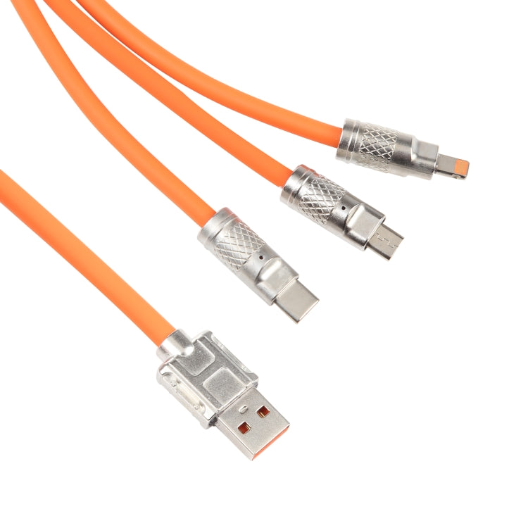 Mech Series 6A 120W 3 in 1 Metal Plug Silicone Fast Charging Data Cable, Length: 1.2m, 1.2m 3 in 1