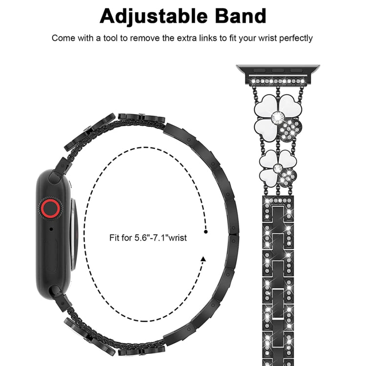 Petal Metal Diamond Watch Band, For Apple Watch Ultra 49mm, For Apple Watch SE 2023 44mm, For Apple Watch 8 41mm, For Apple Watch 8 45mm, For Apple Watch 7 41mm, For Apple Watch 7 45mm, For Apple Watch SE 2023 40mm, For Apple Watch SE 2022 40mm        ...