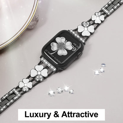Petal Metal Diamond Watch Band, For Apple Watch Ultra 49mm, For Apple Watch SE 2023 44mm, For Apple Watch 8 41mm, For Apple Watch 8 45mm, For Apple Watch 7 41mm, For Apple Watch 7 45mm, For Apple Watch SE 2023 40mm, For Apple Watch SE 2022 40mm        ...