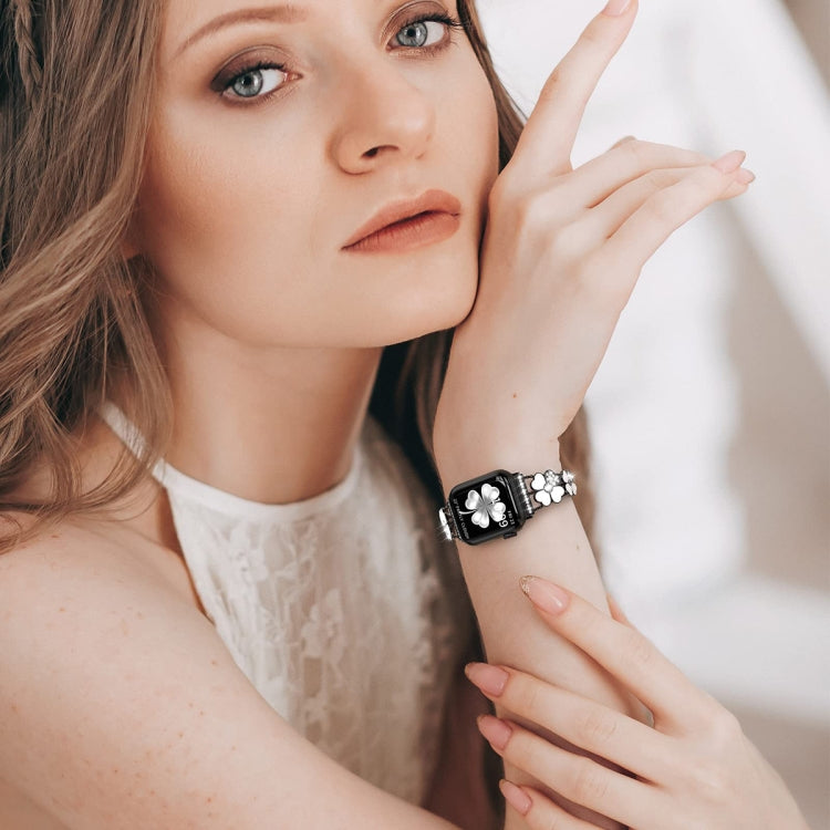 Petal Metal Diamond Watch Band, For Apple Watch Ultra 49mm, For Apple Watch SE 2023 44mm, For Apple Watch 8 41mm, For Apple Watch 8 45mm, For Apple Watch 7 41mm, For Apple Watch 7 45mm, For Apple Watch SE 2023 40mm, For Apple Watch SE 2022 40mm        ...