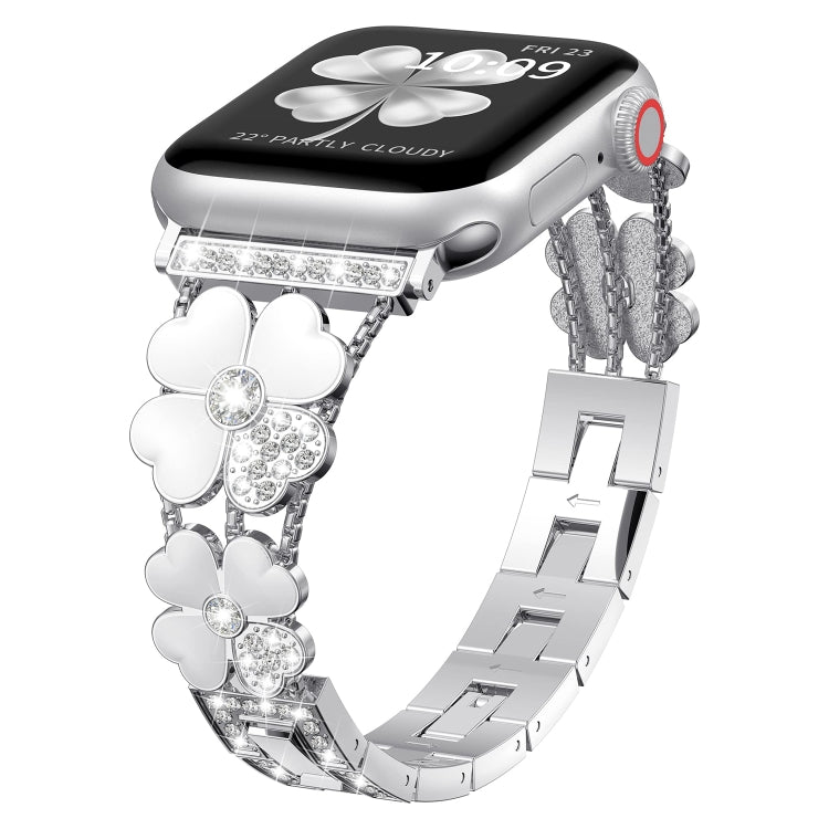 Petal Metal Diamond Watch Band, For Apple Watch Ultra 49mm, For Apple Watch SE 2023 44mm, For Apple Watch 8 41mm, For Apple Watch 8 45mm, For Apple Watch 7 41mm, For Apple Watch 7 45mm, For Apple Watch SE 2023 40mm, For Apple Watch SE 2022 40mm        ...