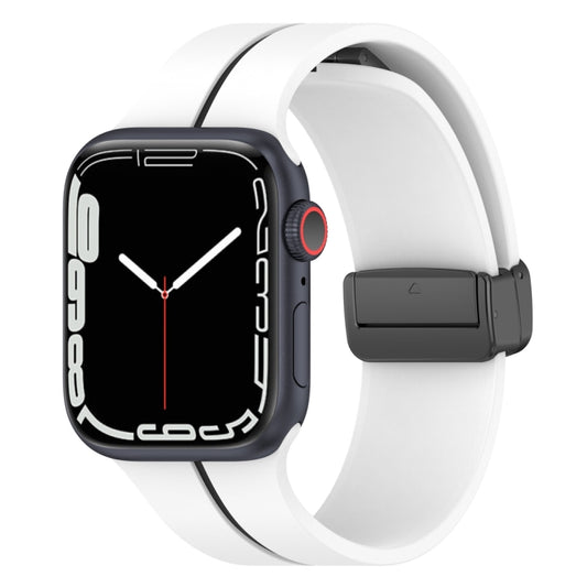 Two Color Folding Buckle Silicone Watch Band, For Apple Watch Ultra 49mm, For Apple Watch SE 2023 44mm, For Apple Watch 8 41mm, For Apple Watch 8 45mm, For Apple Watch 7 41mm, For Apple Watch 7 45mm, For Apple Watch SE 2022 40mm������������������������...