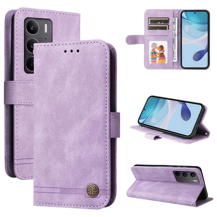 Skin Feel Life Tree Metal Button Leather Phone Case, For Realme 16 Pro+ 5G, For Realme 16 Pro 5G, For Realme 15x 5G India / Realme C85 5G, For Realme C85 Pro 4G, For Realme 15T 5G, For Realme Narzo 80 Lite 4G / C71 India                                ...