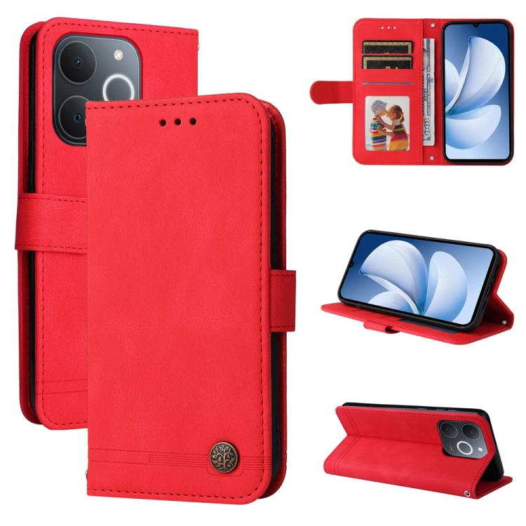 Skin Feel Life Tree Metal Button Leather Phone Case, For Realme 16 Pro+ 5G, For Realme 16 Pro 5G, For Realme 15x 5G India / Realme C85 5G, For Realme C85 Pro 4G, For Realme 15T 5G, For Realme Narzo 80 Lite 4G / C71 India                                ...
