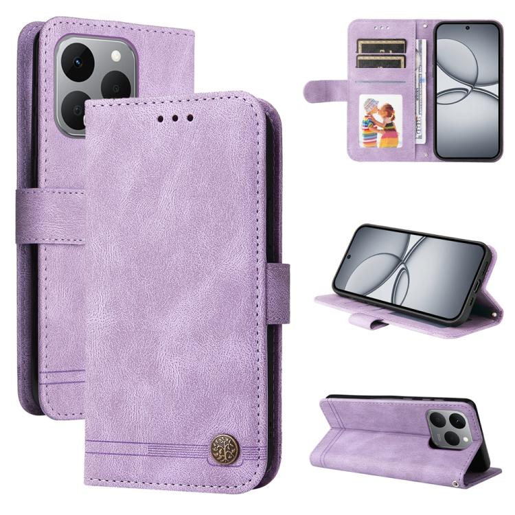 Skin Feel Life Tree Metal Button Leather Phone Case, For Realme 16 Pro+ 5G, For Realme 16 Pro 5G, For Realme 15x 5G India / Realme C85 5G, For Realme C85 Pro 4G, For Realme 15T 5G, For Realme Narzo 80 Lite 4G / C71 India                                ...