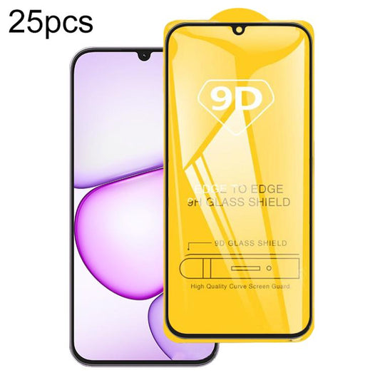 25pcs 9D Full Glue Screen Tempered Glass Film, For Realme C100i 4G, For Realme Note 60x 4G, For Realme C51s, For Realme C71 India, For Realme 15 Pro 5G, For Realme 15 5G, For Realme GT7, For Realme 14 Pro Lite, For Realme C75x, For Realme 12 5G / C75
