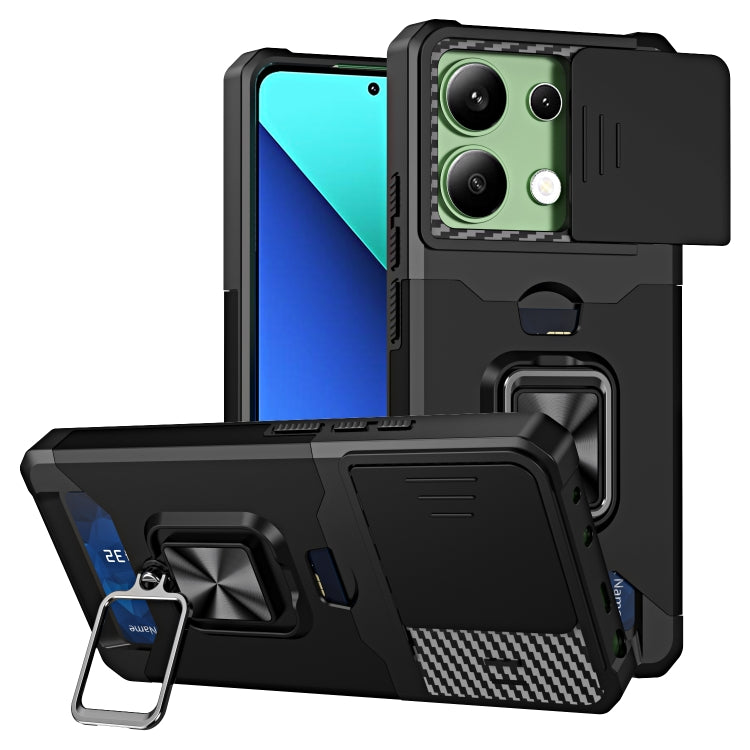 Camera Shield Card Slot PC+TPU Phone Case, For Redmi Note 14 Pro 5G / 14 Pro+ 5G, For Redmi Note 14 4G 163mm, For Redmi Note 13 4G, For Redmi Note 13 Pro 5G, For Redmi Note 12 4G