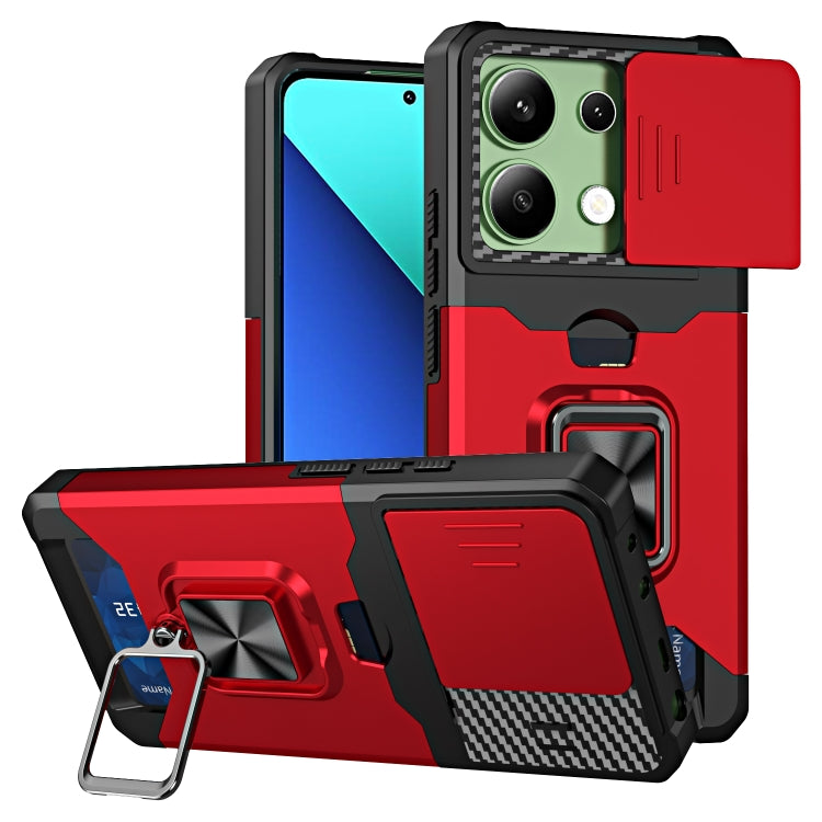 Camera Shield Card Slot PC+TPU Phone Case, For Redmi Note 14 Pro 5G / 14 Pro+ 5G, For Redmi Note 14 4G 163mm, For Redmi Note 13 4G, For Redmi Note 13 Pro 5G, For Redmi Note 12 4G