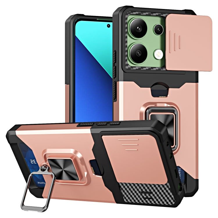 Camera Shield Card Slot PC+TPU Phone Case, For Redmi Note 14 Pro 5G / 14 Pro+ 5G, For Redmi Note 14 4G 163mm, For Redmi Note 13 4G, For Redmi Note 13 Pro 5G, For Redmi Note 12 4G