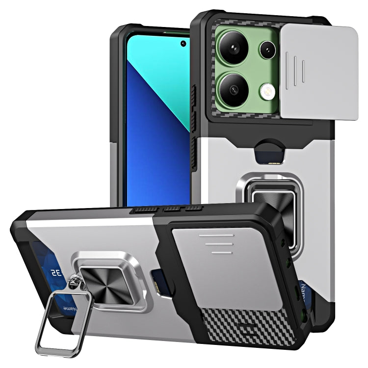 Camera Shield Card Slot PC+TPU Phone Case, For Redmi Note 14 Pro 5G / 14 Pro+ 5G, For Redmi Note 14 4G 163mm, For Redmi Note 13 4G, For Redmi Note 13 Pro 5G, For Redmi Note 12 4G