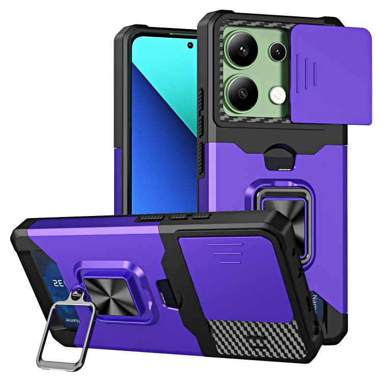 Camera Shield Card Slot PC+TPU Phone Case, For Redmi Note 14 Pro 5G / 14 Pro+ 5G, For Redmi Note 14 4G 163mm, For Redmi Note 13 4G, For Redmi Note 13 Pro 5G, For Redmi Note 12 4G