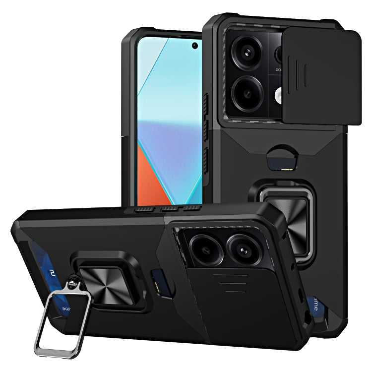 Camera Shield Card Slot PC+TPU Phone Case, For Redmi Note 14 Pro 5G / 14 Pro+ 5G, For Redmi Note 14 4G 163mm, For Redmi Note 13 4G, For Redmi Note 13 Pro 5G, For Redmi Note 12 4G