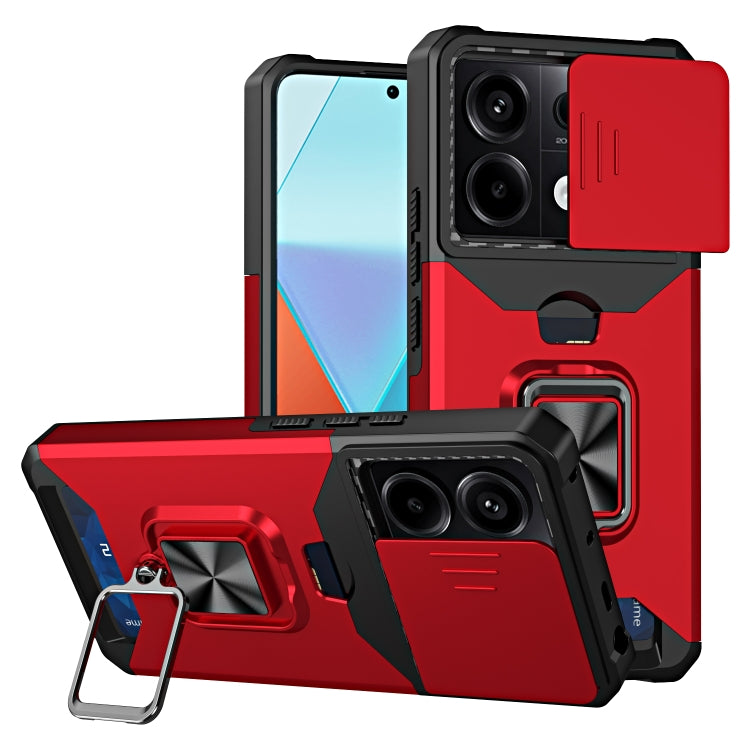 Camera Shield Card Slot PC+TPU Phone Case, For Redmi Note 14 Pro 5G / 14 Pro+ 5G, For Redmi Note 14 4G 163mm, For Redmi Note 13 4G, For Redmi Note 13 Pro 5G, For Redmi Note 12 4G
