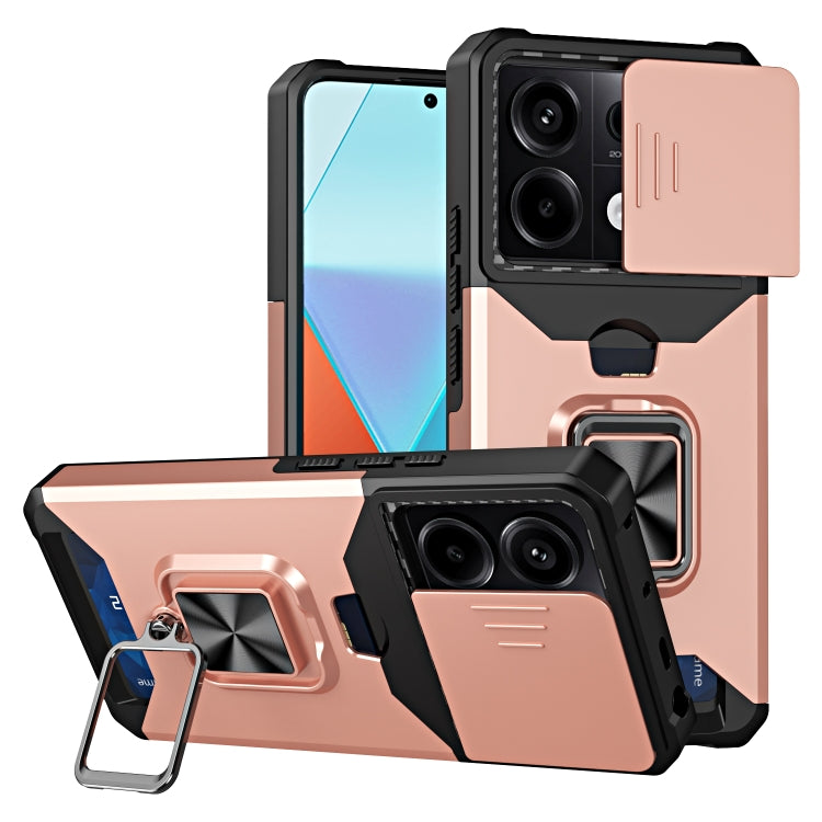 Camera Shield Card Slot PC+TPU Phone Case, For Redmi Note 14 Pro 5G / 14 Pro+ 5G, For Redmi Note 14 4G 163mm, For Redmi Note 13 4G, For Redmi Note 13 Pro 5G, For Redmi Note 12 4G
