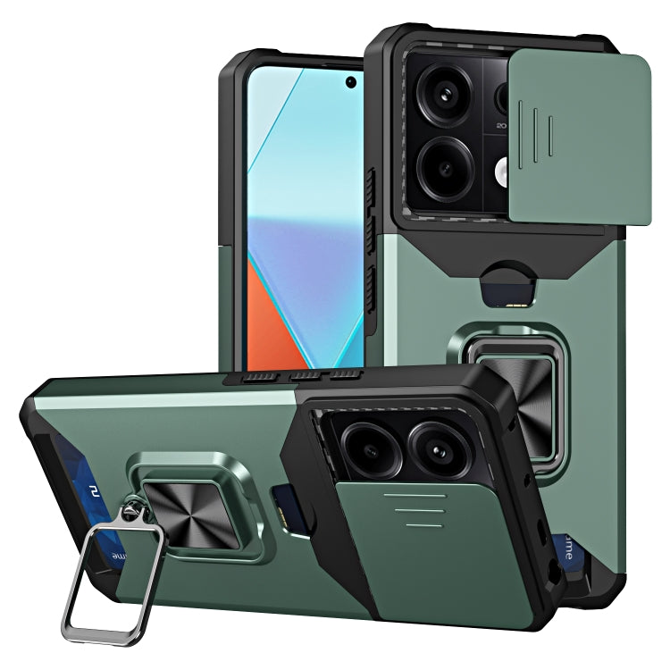 Camera Shield Card Slot PC+TPU Phone Case, For Redmi Note 14 Pro 5G / 14 Pro+ 5G, For Redmi Note 14 4G 163mm, For Redmi Note 13 4G, For Redmi Note 13 Pro 5G, For Redmi Note 12 4G