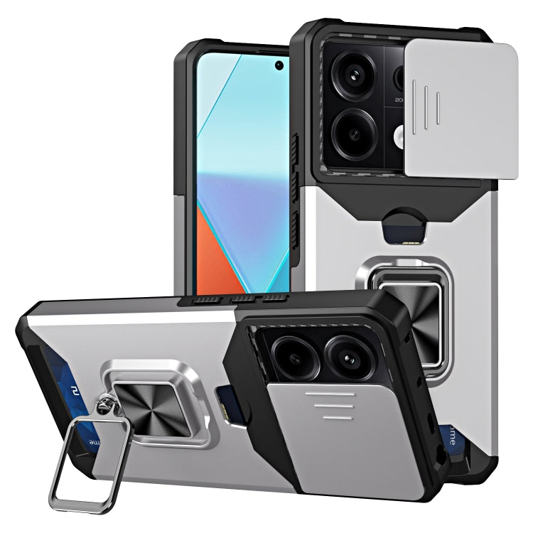 Camera Shield Card Slot PC+TPU Phone Case, For Redmi Note 14 Pro 5G / 14 Pro+ 5G, For Redmi Note 14 4G 163mm, For Redmi Note 13 4G, For Redmi Note 13 Pro 5G, For Redmi Note 12 4G