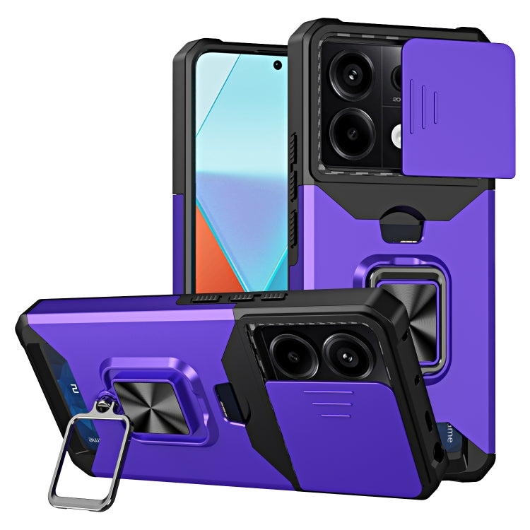 Camera Shield Card Slot PC+TPU Phone Case, For Redmi Note 14 Pro 5G / 14 Pro+ 5G, For Redmi Note 14 4G 163mm, For Redmi Note 13 4G, For Redmi Note 13 Pro 5G, For Redmi Note 12 4G