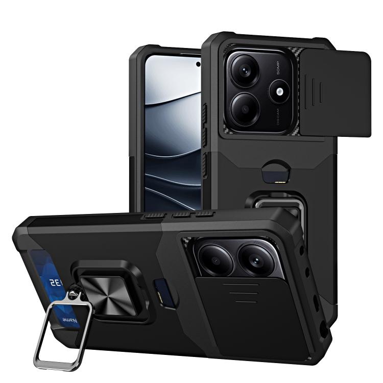 Camera Shield Card Slot PC+TPU Phone Case, For Redmi Note 14 Pro 5G / 14 Pro+ 5G, For Redmi Note 14 4G 163mm, For Redmi Note 13 4G, For Redmi Note 13 Pro 5G, For Redmi Note 12 4G