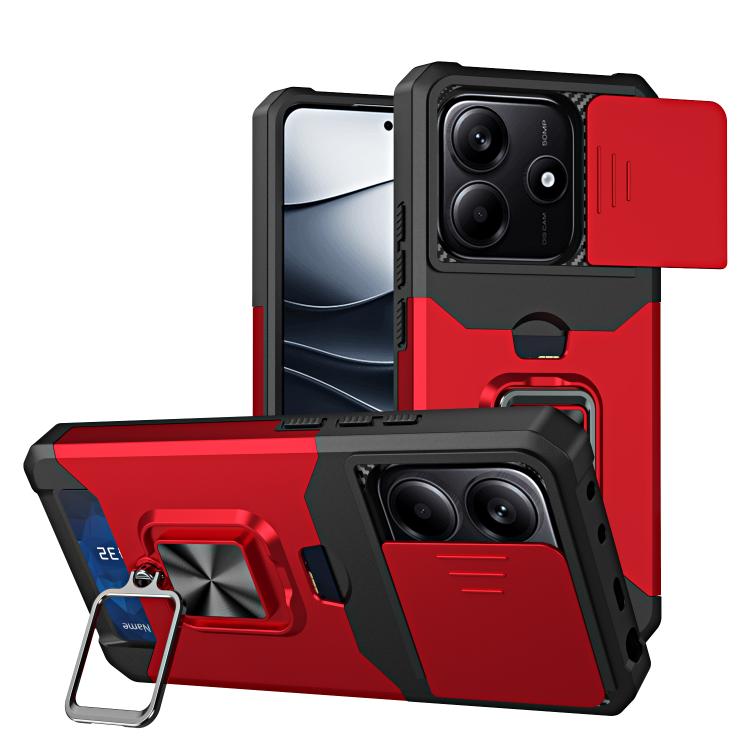 Camera Shield Card Slot PC+TPU Phone Case, For Redmi Note 14 Pro 5G / 14 Pro+ 5G, For Redmi Note 14 4G 163mm, For Redmi Note 13 4G, For Redmi Note 13 Pro 5G, For Redmi Note 12 4G