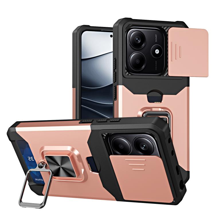 Camera Shield Card Slot PC+TPU Phone Case, For Redmi Note 14 Pro 5G / 14 Pro+ 5G, For Redmi Note 14 4G 163mm, For Redmi Note 13 4G, For Redmi Note 13 Pro 5G, For Redmi Note 12 4G