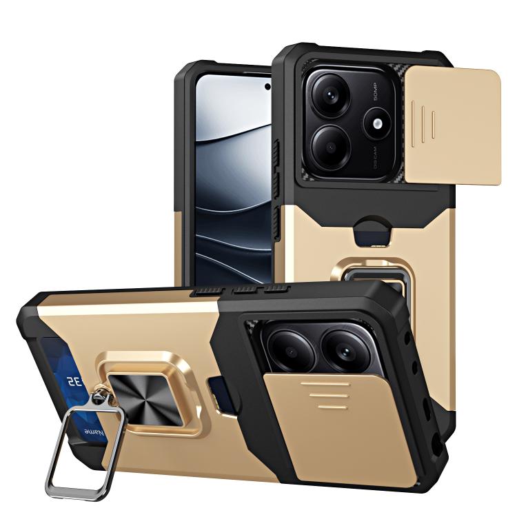 Camera Shield Card Slot PC+TPU Phone Case, For Redmi Note 14 Pro 5G / 14 Pro+ 5G, For Redmi Note 14 4G 163mm, For Redmi Note 13 4G, For Redmi Note 13 Pro 5G, For Redmi Note 12 4G