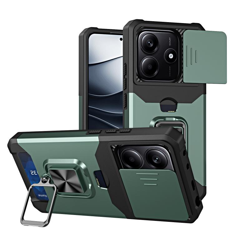 Camera Shield Card Slot PC+TPU Phone Case, For Redmi Note 14 Pro 5G / 14 Pro+ 5G, For Redmi Note 14 4G 163mm, For Redmi Note 13 4G, For Redmi Note 13 Pro 5G, For Redmi Note 12 4G
