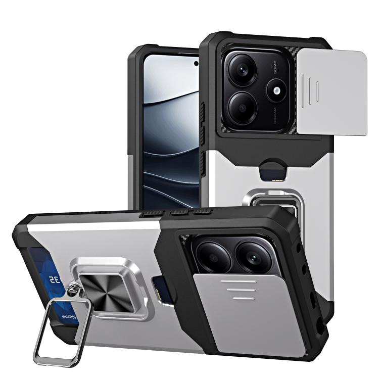 Camera Shield Card Slot PC+TPU Phone Case, For Redmi Note 14 Pro 5G / 14 Pro+ 5G, For Redmi Note 14 4G 163mm, For Redmi Note 13 4G, For Redmi Note 13 Pro 5G, For Redmi Note 12 4G