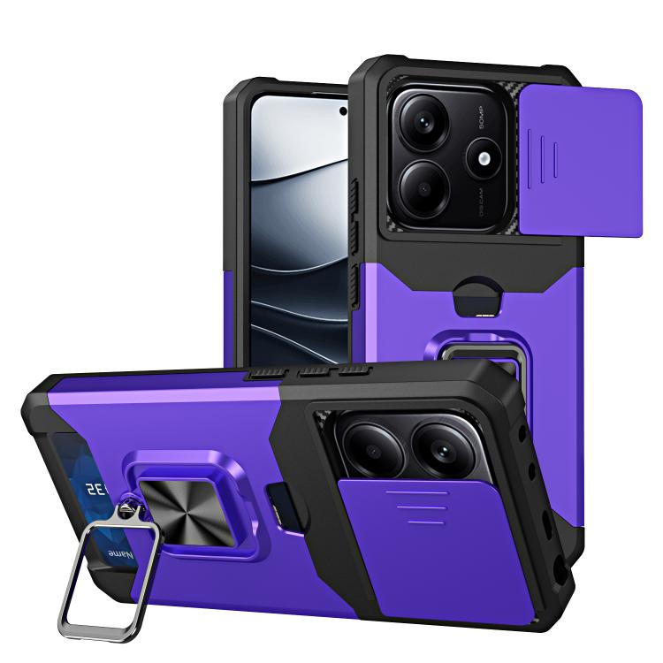 Camera Shield Card Slot PC+TPU Phone Case, For Redmi Note 14 Pro 5G / 14 Pro+ 5G, For Redmi Note 14 4G 163mm, For Redmi Note 13 4G, For Redmi Note 13 Pro 5G, For Redmi Note 12 4G