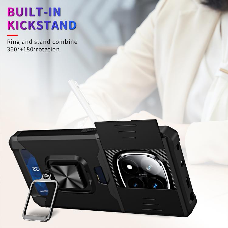 Camera Shield Card Slot PC+TPU Phone Case, For Redmi Note 14 Pro 5G / 14 Pro+ 5G, For Redmi Note 14 4G 163mm, For Redmi Note 13 4G, For Redmi Note 13 Pro 5G, For Redmi Note 12 4G