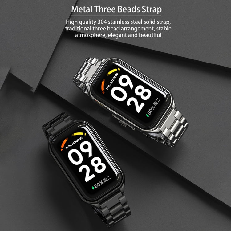 Mijobs Metal Shell + Three-Bead Stainless Steel Watch Band, For Xiaomi Smart Band 8 Active / Redmi Band 2