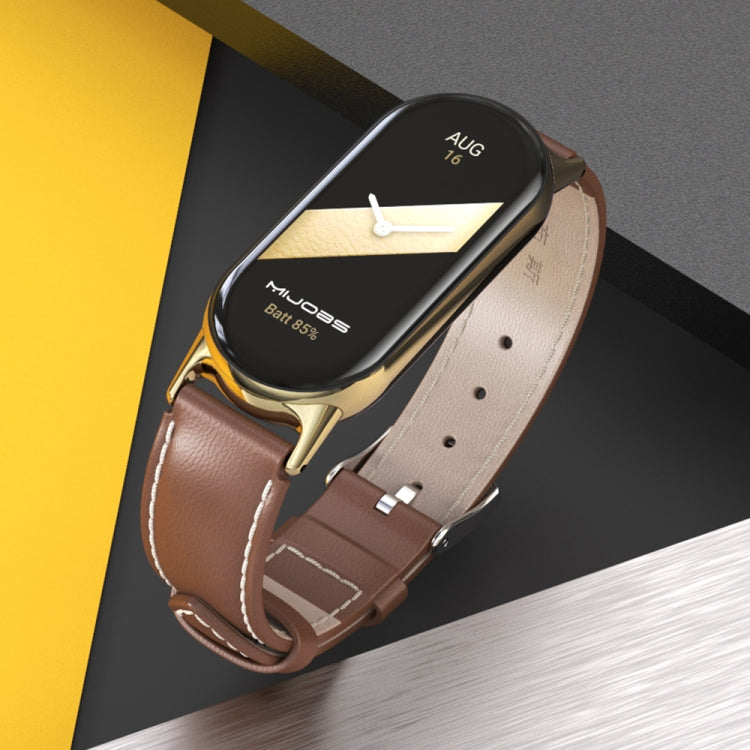 Mijobs Genuine Leather Watch Band, For Xiaomi Smart Band 11 / 10 / 9 / 8