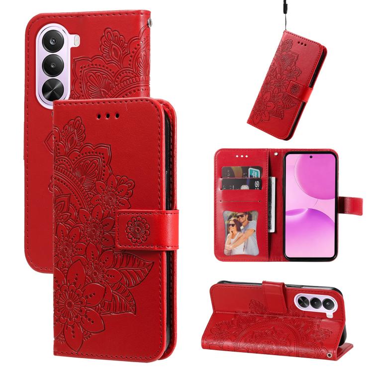 Seven-petal Flowers Embossing Leather Phone Case, For Realme P4R 5G / P4x 4G / C100 4G / C100i, For Realme 16 Pro+ 5G, For Realme 16 Pro 5G, For Realme P4x 5G, For Realme 15x 5G India / Realme C85 5G, For Realme C85 Pro 4G, For Realme 15T 5G           ...