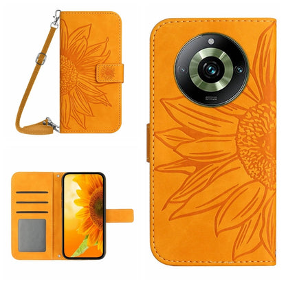Skin Feel Sun Flower Embossed Flip Leather Phone Case with Lanyard, For Realme 11 Pro