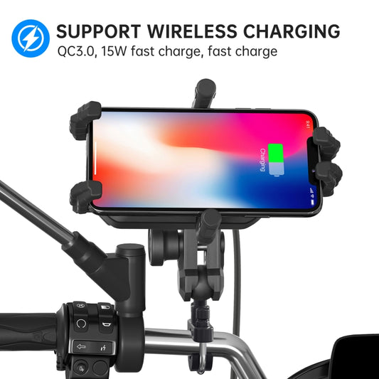 WUPP CS-1848B2 15W Support de navigation pour téléphone portable à charge rapide sans fil pour moto, montage sur guidon