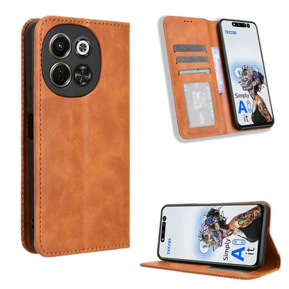 Magnetic Buckle Retro Texture Leather Phone Case, For Tecno Spark 50 5G, For Tecno Pova Curve 2 5G, For Tecno Spark 50 4G, For Tecno Camon 50 Pro 4G, For Tecno Camon 50 4G, For Tenco Spark Go 3, For Tecno Spark Slim, For Tecno Spark 40C                ...