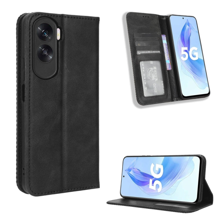 Magnetic Buckle Retro Texture Leather Phone Case, For Honor X50i