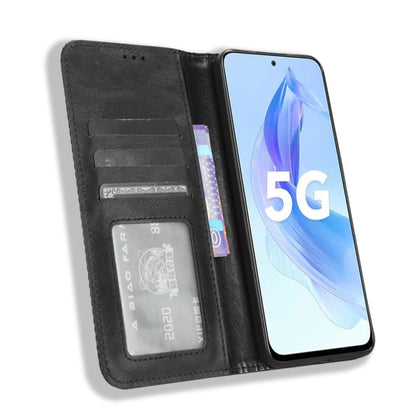 Magnetic Buckle Retro Texture Leather Phone Case, For Honor X50i