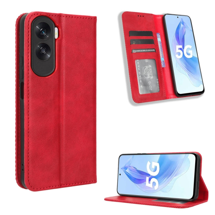 Magnetic Buckle Retro Texture Leather Phone Case, For Honor X50i