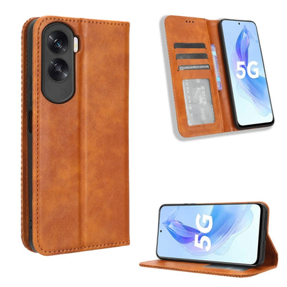 Magnetic Buckle Retro Texture Leather Phone Case, For Honor X50i