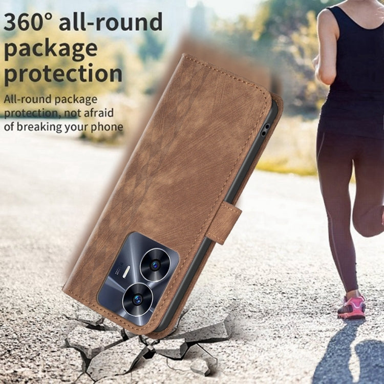Plaid Embossed Leather Phone Case, For Realme C55