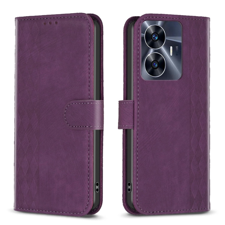 Plaid Embossed Leather Phone Case, For Realme C55
