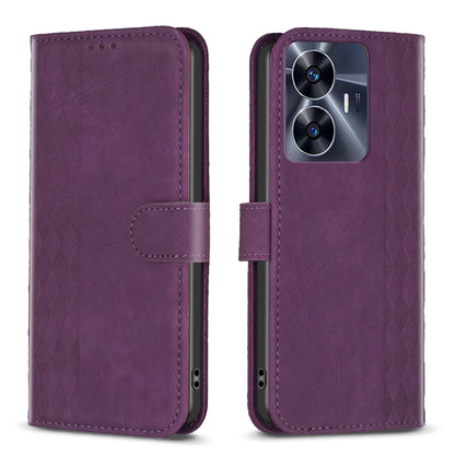 Plaid Embossed Leather Phone Case, For Realme C55