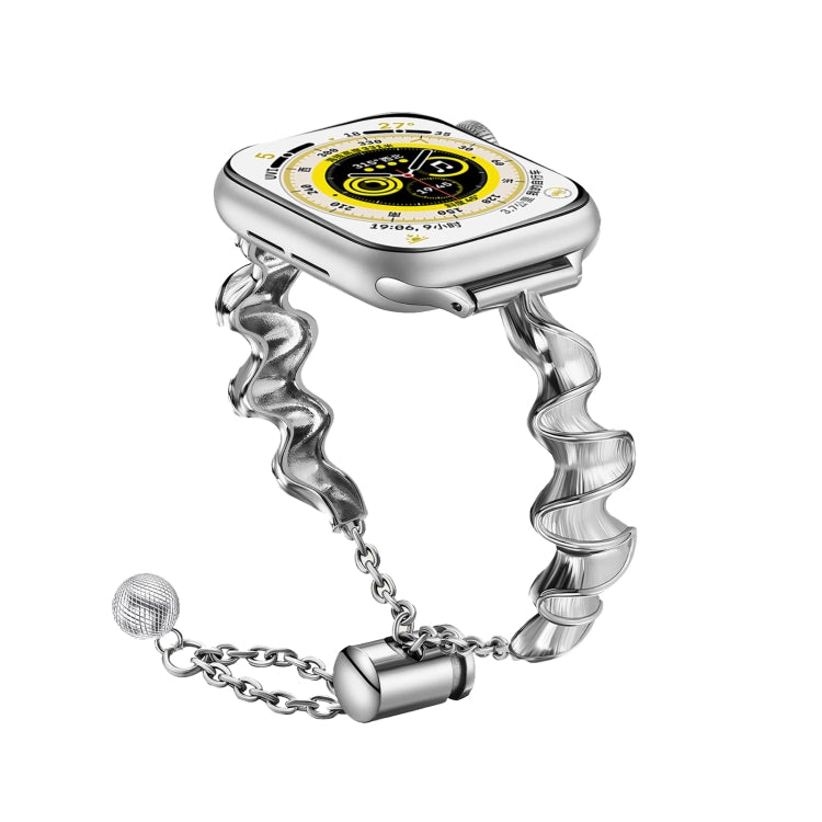 Ribbon Wave Metal Watch Band, For Apple Watch Series 10 46mm, For Apple Watch Series 10 42mm, For Apple Watch SE 2023 44mm, For Apple Watch SE 2023 40mm, For Apple Watch Ultra 2 49mm, For Apple Watch 9 45mm, For Apple Watch 9 41mm����������������������...