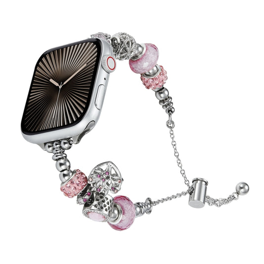 Bead Bracelet Metal Watch Band, For Apple Watch Series 10 46mm, For Apple Watch Series 10 42mm, For Apple Watch SE 2023 44mm, For Apple Watch SE 2023 40mm, For Apple Watch Ultra 2 49mm, For Apple Watch 9 45mm, For Apple Watch 9 41mm��������������������...