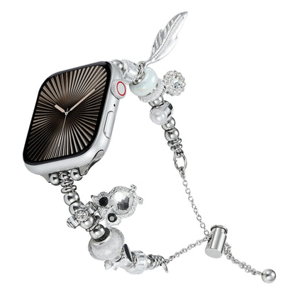 Bead Bracelet Metal Watch Band, For Apple Watch Series 10 46mm, For Apple Watch Series 10 42mm, For Apple Watch SE 2023 44mm, For Apple Watch SE 2023 40mm, For Apple Watch Ultra 2 49mm, For Apple Watch 9 45mm, For Apple Watch 9 41mm��������������������...