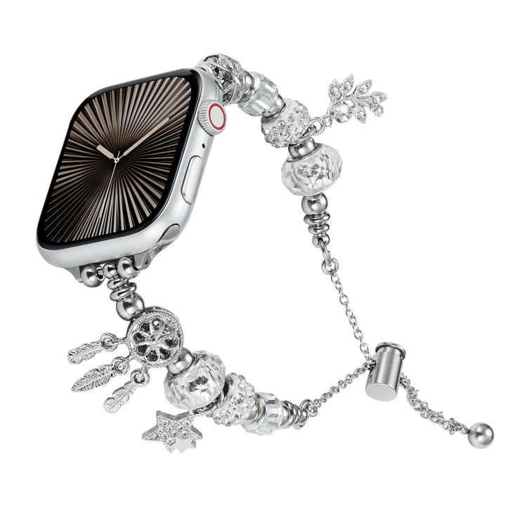 Bead Bracelet Metal Watch Band, For Apple Watch Series 10 46mm, For Apple Watch Series 10 42mm, For Apple Watch SE 2023 44mm, For Apple Watch SE 2023 40mm, For Apple Watch Ultra 2 49mm, For Apple Watch 9 45mm, For Apple Watch 9 41mm��������������������...