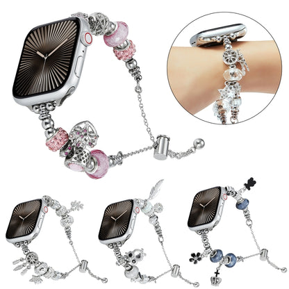 Bead Bracelet Metal Watch Band, For Apple Watch Series 10 46mm, For Apple Watch Series 10 42mm, For Apple Watch SE 2023 44mm, For Apple Watch SE 2023 40mm, For Apple Watch Ultra 2 49mm, For Apple Watch 9 45mm, For Apple Watch 9 41mm��������������������...