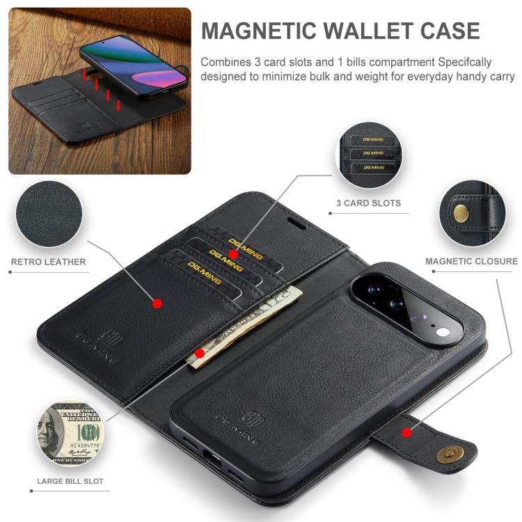 DG.MING Crazy Horse Texture Detachable Magnetic Leather Phone Case, For Google Pixel 11 Pro XL, For Google Pixel 11, For Google Pixel 11 Pro, For Google Pixel 10a, For Google Pixel 10 Pro XL, For Google Pixel 10 / 10 Pro, For Google Pixel 9a           ...