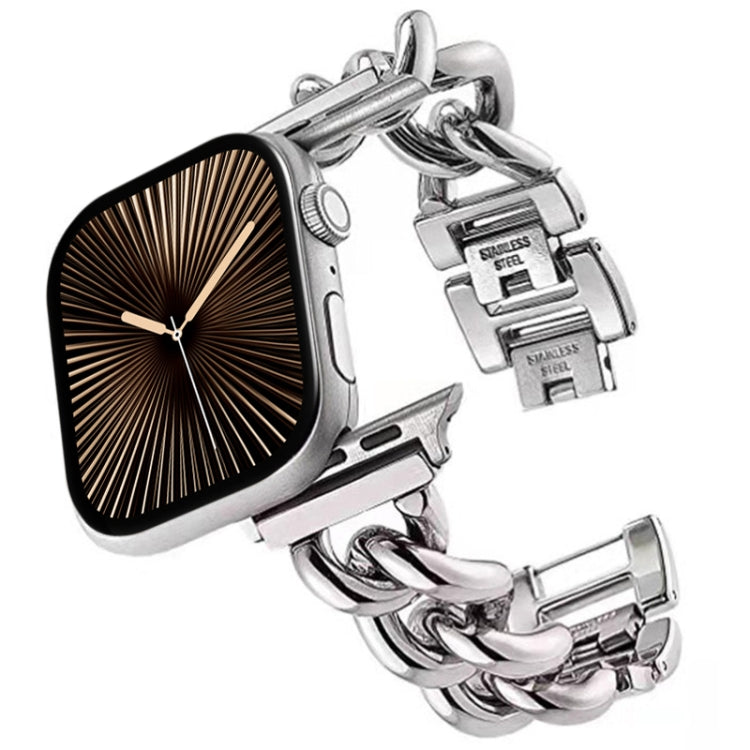 Big Denim Chain Metal Watch Band, For Apple Watch Series 10 46mm, For Apple Watch Series 10 42mm, For Apple Watch SE 2023 44mm, For Apple Watch SE 2023 40mm, For Apple Watch Ultra 2 49mm, For Apple Watch 9 45mm, For Apple Watch 9 41mm                  ...
